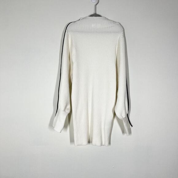 Mango Women’s Ribbed Knit Pullover Sweater Sz M White Black Strip at 3/4 Sleeves - Picture 6 of 12